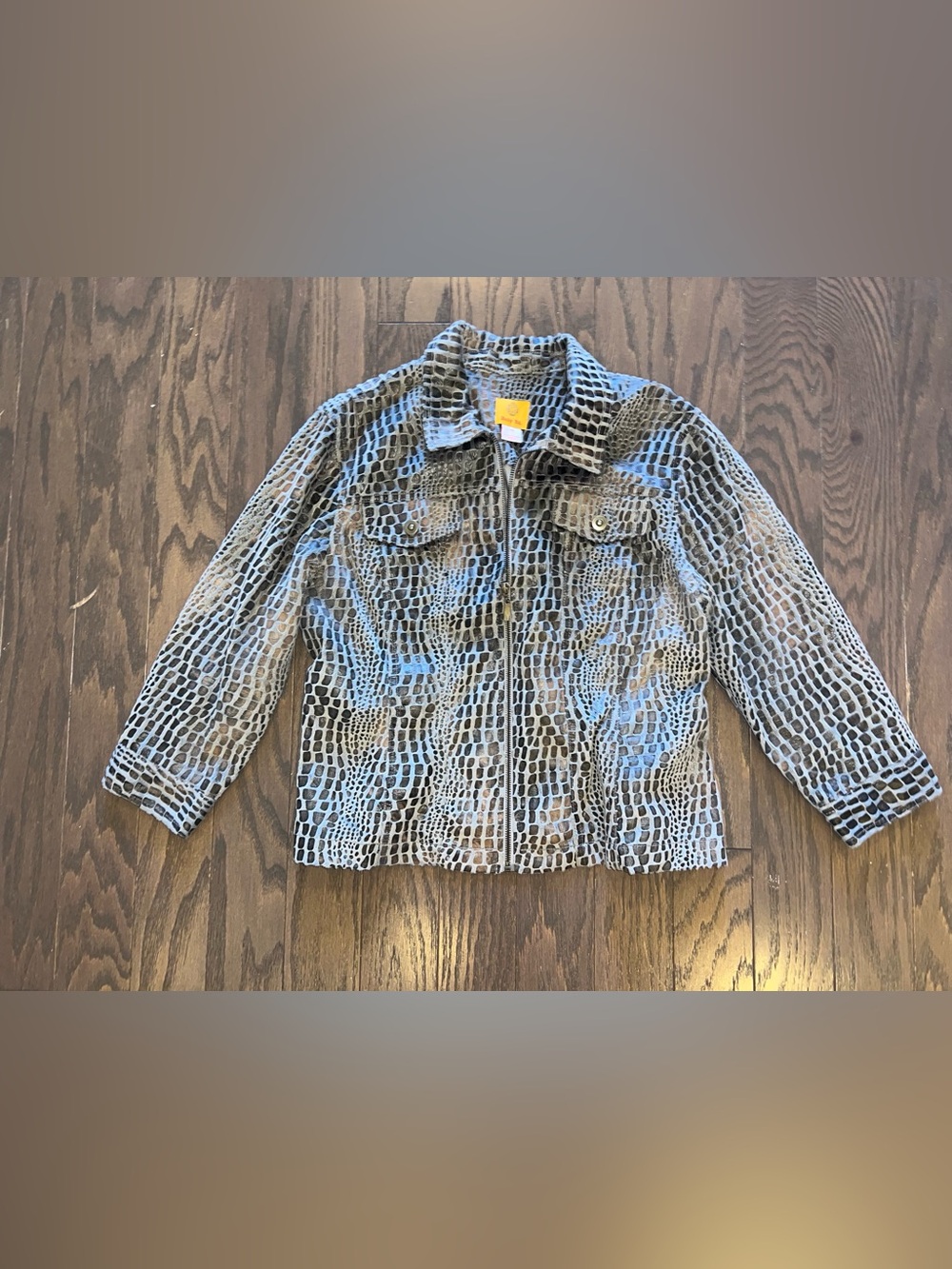 Ruby Rd Faux Croc Snake Print Zip Up Jacket Coat Grey Tan Textured Size 14